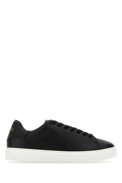 Versace Black Synthetic Leather Greca Sneakers