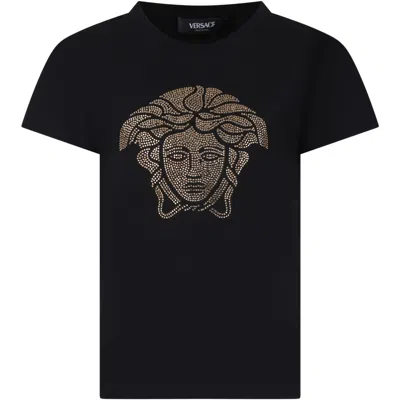 Versace Kids' Black T-shirt For Girl With Medusa