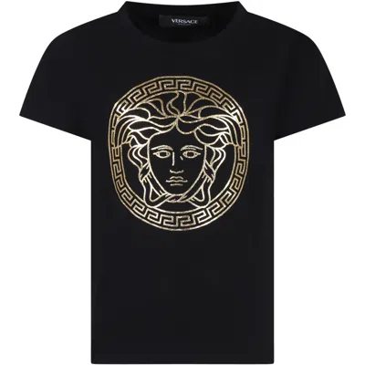 Versace Kids' Black T-shirt For Girl With Medusa