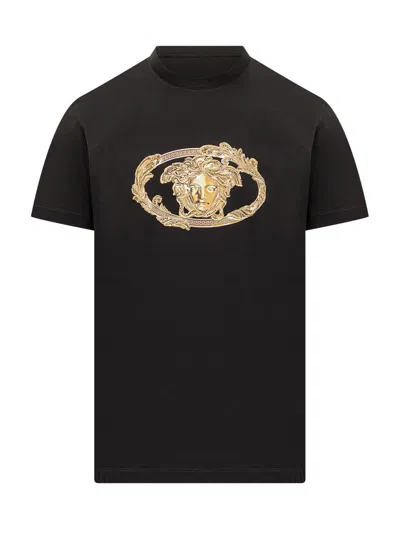 VERSACE VERSACE BLACK T-SHIRT WITH VERSACE PRINT