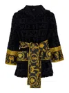 Versace Barocco-print Cotton Robe In Black