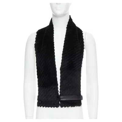 Pre-owned Versace Black Textured Rabbit Fur Soft Leather Belt Shawl Scarf Vest