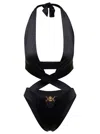 Versace Black Tie-fastening One-piece With Medusa Golden Detail In Polyammde In Black