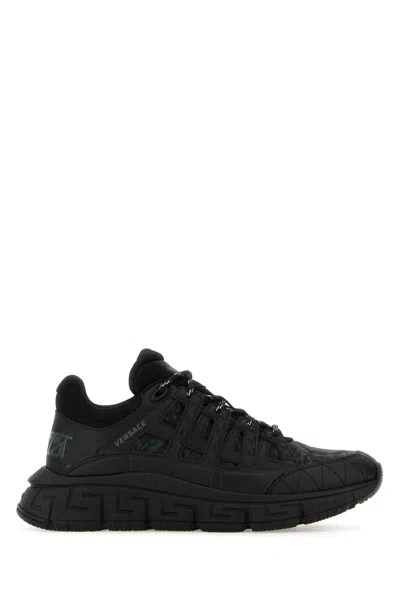 Versace Trigreca Sneakers With Baroque Jacquard Motif In Black