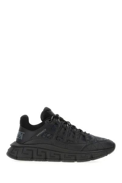 Versace Trigreca Sneakers With Baroque Jacquard Motif In Black