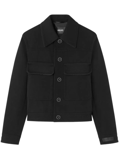 Versace Wool Twill Blouson Jacket In Black