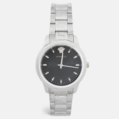 Pre-owned Versace Black Two-tone Stainless Steel Greca Vepx01121 Women's Wristwatch 38 Mm