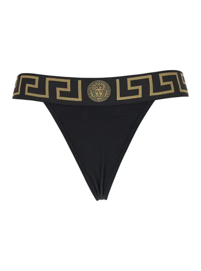 Versace Black Underwear With Greca And Medusa Detail In Stretch Cotton Woman
