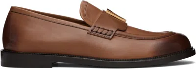 Versace Black 'v' Leather Loafers In Brown