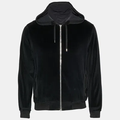Versace Black Velvet Zip Up Medusa Hoodie