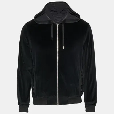 Pre-owned Versace Black Velvet Zip Up Medusa Hoodie Xs