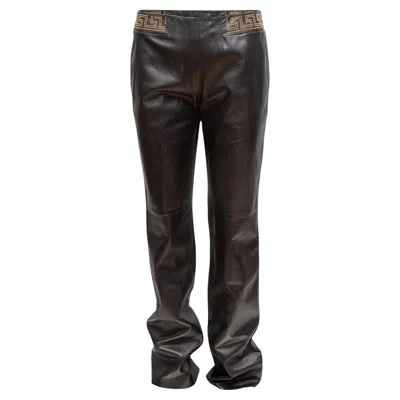 Pre-owned Versace Black  Jeans Couture Studded Leather Pants Size It 44