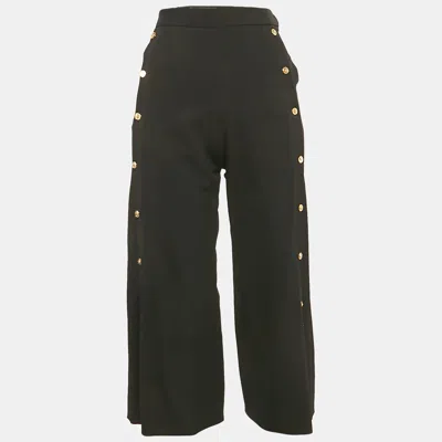 Pre-owned Versace Black Virgin Wool Button Detail Capri Pants S