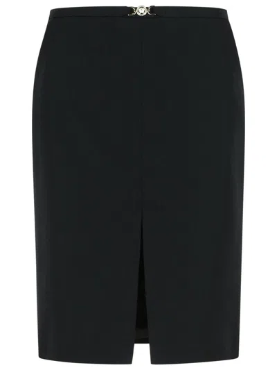 Versace Virgin Wool Skirt Front Slit Belt Detail In Black