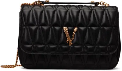 Versace Black Virtus Shoulder Bag In Dnmov-black+multicol