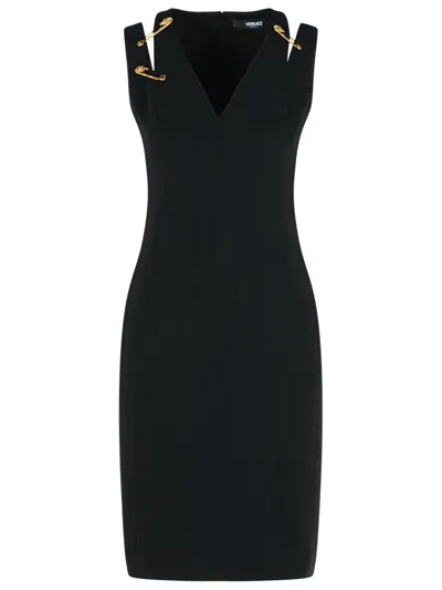 Versace Medusa Safety Pin Cutout Sleeveless Techno Cady Dress In Black