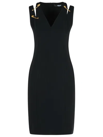 Versace Medusa Safety Pin Cutout Sleeveless Techno Cady Dress In Black