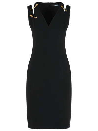 Versace Medusa Safety Pin Cutout Sleeveless Techno Cady Dress In Black