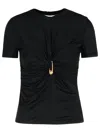 Versace Safety Pin Gathered Short-sleeved Top In Black