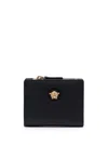 VERSACE BLACK WALLET WITH MEDUSA PATCH AND SNAP BUTTON IN LEATHER WOMAN