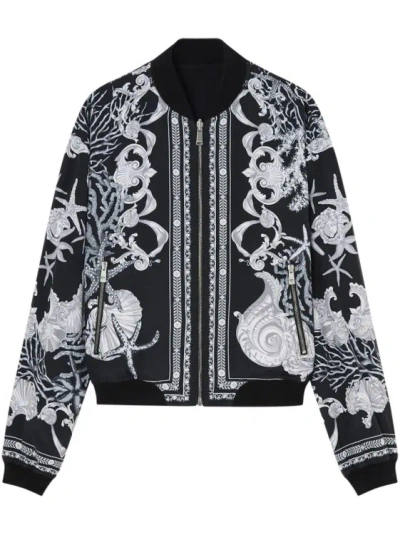 Versace Black Watercolor Couture-print Reversible Bomber Jacket
