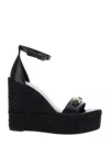 Versace Black Wedges With High Heel And Medusa Detail On The Front In Leather Woman In Black