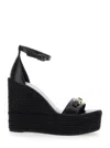 Versace Black Wedges With High Heel And Medusa Detail On The Front In Leather Woman In Black