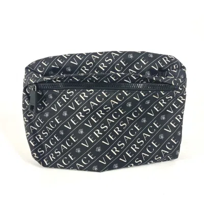 Pre-owned Versace Black White Nylon Fanny Pack Sling Bag () In Black, White
