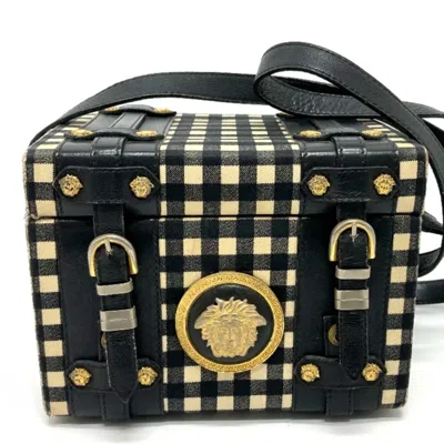 Pre-owned Versace Black White Yellow Leather Shoulder Bag () In Black, White, Yellow