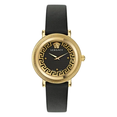 Pre-owned Versace Black Womens Analogue Watch Greca Flourish Ve7f00323