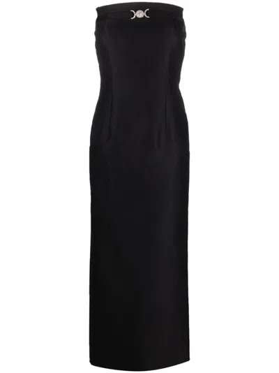 Versace Elegant Black Wool And Silk Long Pencil Dress For Women