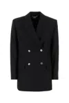 Versace Longline Wool Blazer Featuring Structured Shoulders In Black
