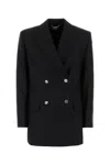 Versace Longline Wool Blazer Featuring Structured Shoulders In Black