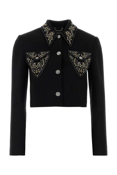 Versace Short Jacket With Stud Details In Black