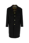 Versace Wool Blend Coat Featuring Back Vent In Black