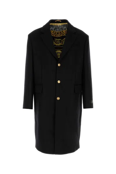 VERSACE VERSACE BLACK WOOL BLEND COAT
