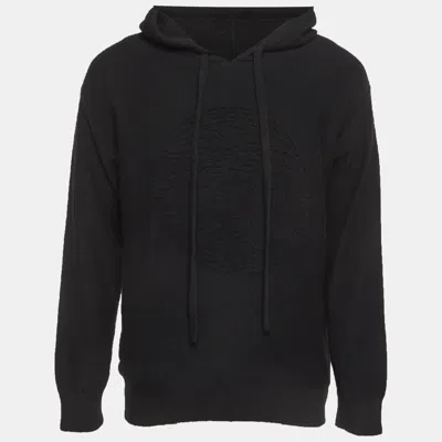 Pre-owned Versace Black Wool Blend Medusa Drawstring Hoodie S