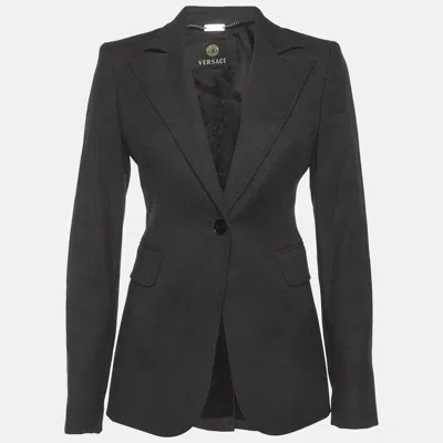 Pre-owned Versace Black Wool Blend Regular Fit Blazer M In Gray