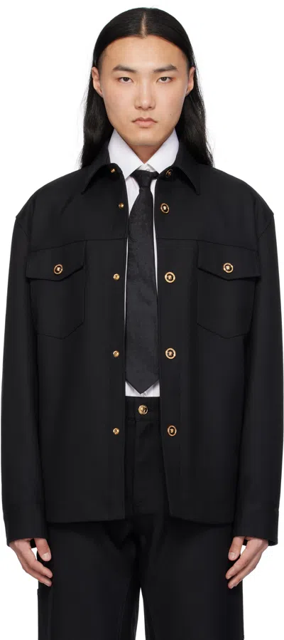 Versace Black Wool Cavalry Overshirt In 1b000-black