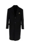 Versace Wool Coat With Back Vent And Notch Lapel In Black
