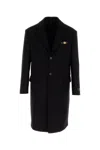 Versace Wool Coat With Back Vent And Notch Lapel In Black