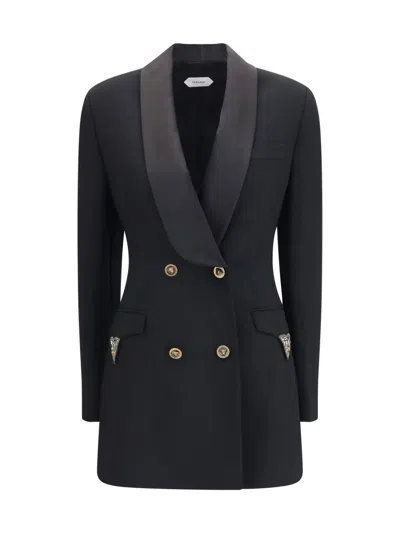 Versace Black Wool Double Breasted Blazer