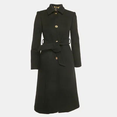 Pre-owned Versace Black Wool Felt Belted Midi Coat Xs