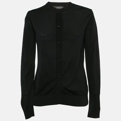 Pre-owned Versace Black Wool Knit Button Front Cardigan S