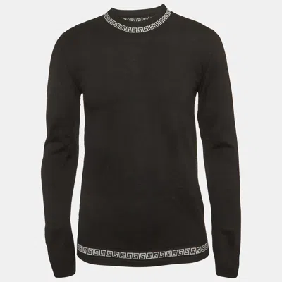 Pre-owned Versace Black Wool Knit Crewneck Sweater L