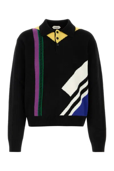 Versace Black Wool Polo Shirt