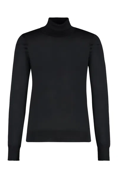 Versace Black Wool Turtleneck Sweater For Men With Medusa Logo Patch