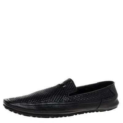 Versace Black Woven Leather Slip On Loafers