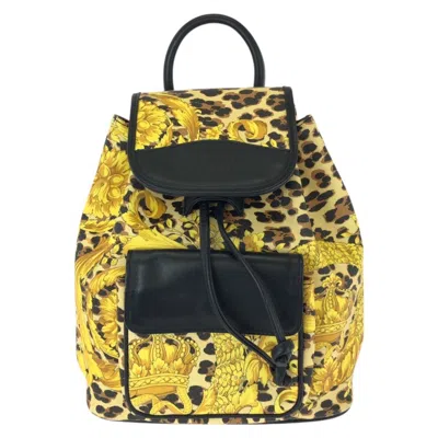 Pre-owned Versace Black Yellow Pvc Leather Backpack () In Black, Yellow