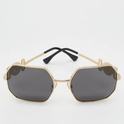 Pre-owned Versace Black/gold Tone Mod 2248 Icon Medusa Square Sunglasses